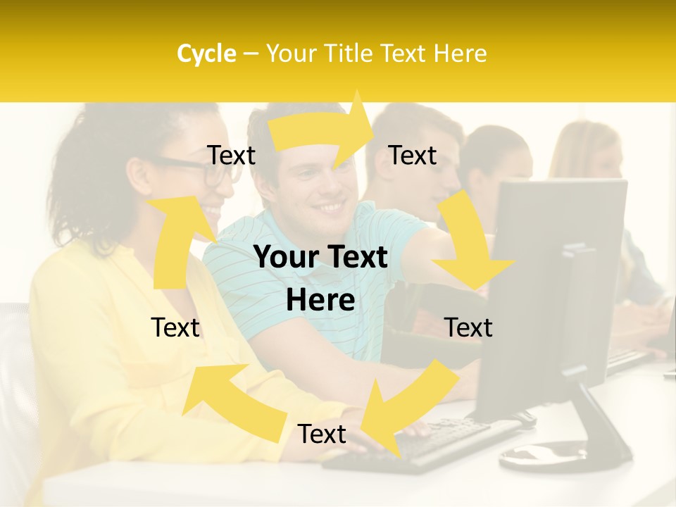 A Group Of People Sitting Around A Computer PowerPoint Template