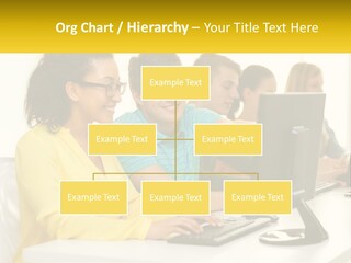 A Group Of People Sitting Around A Computer PowerPoint Template
