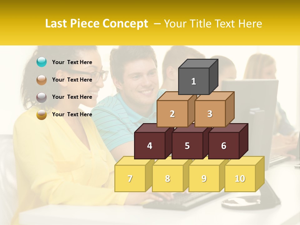 A Group Of People Sitting Around A Computer PowerPoint Template