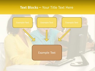 A Group Of People Sitting Around A Computer PowerPoint Template