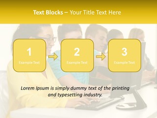 A Group Of People Sitting Around A Computer PowerPoint Template