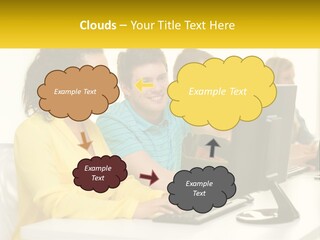 A Group Of People Sitting Around A Computer PowerPoint Template