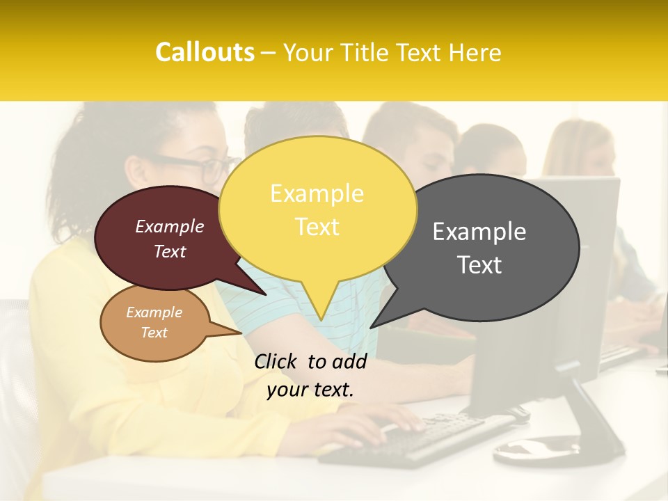 A Group Of People Sitting Around A Computer PowerPoint Template