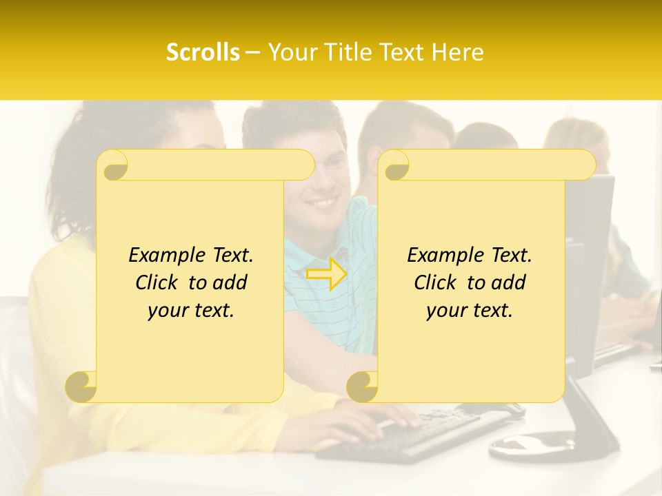 A Group Of People Sitting Around A Computer PowerPoint Template