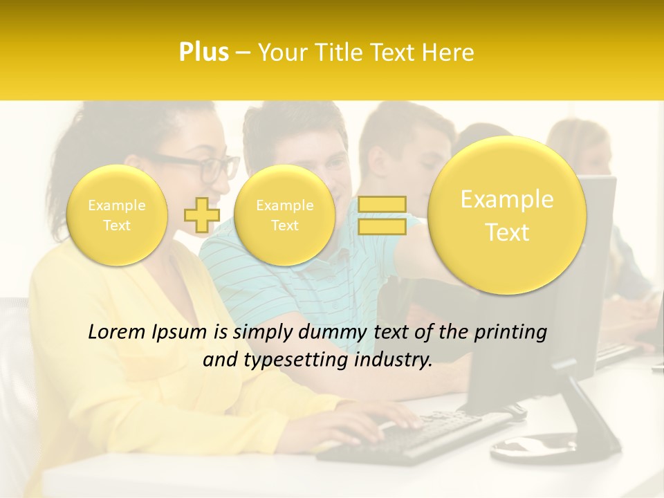 A Group Of People Sitting Around A Computer PowerPoint Template