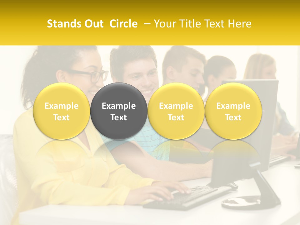 A Group Of People Sitting Around A Computer PowerPoint Template