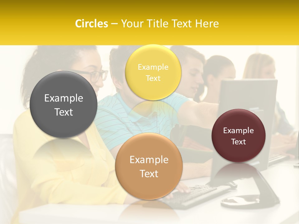 A Group Of People Sitting Around A Computer PowerPoint Template