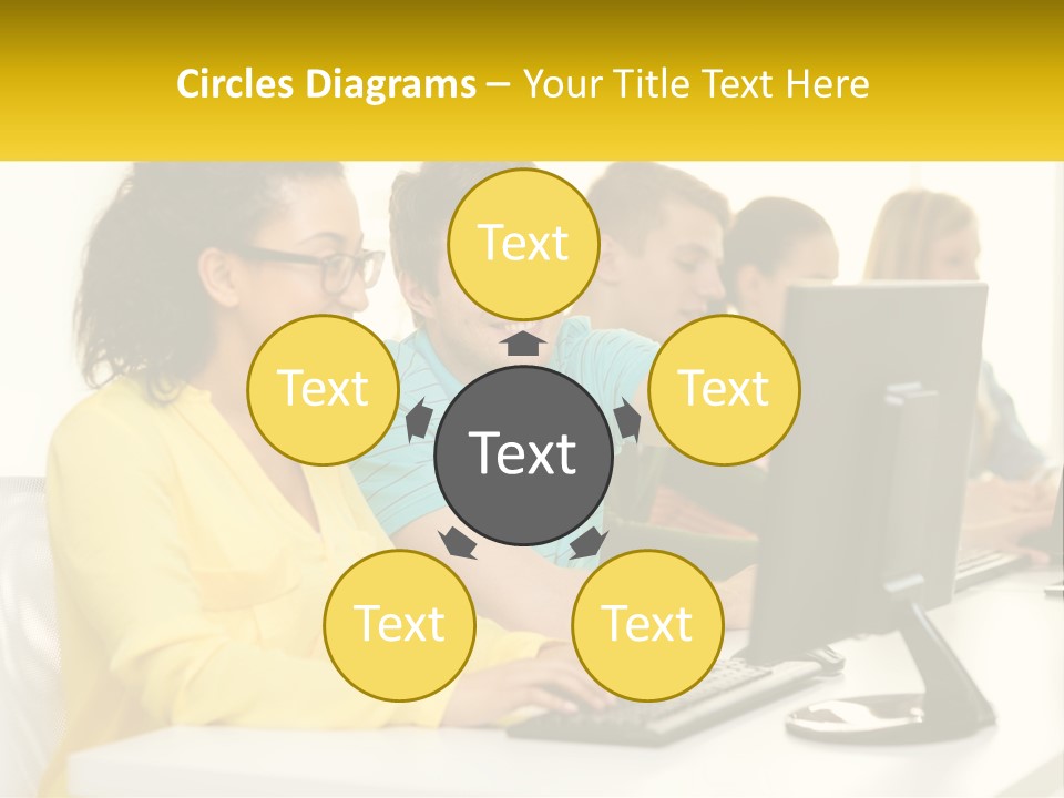 A Group Of People Sitting Around A Computer PowerPoint Template