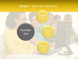 A Group Of People Sitting Around A Computer PowerPoint Template