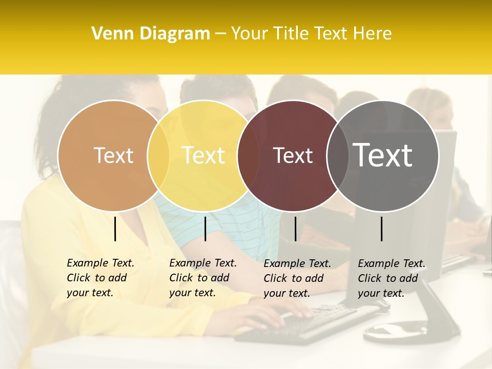 A Group Of People Sitting Around A Computer PowerPoint Template