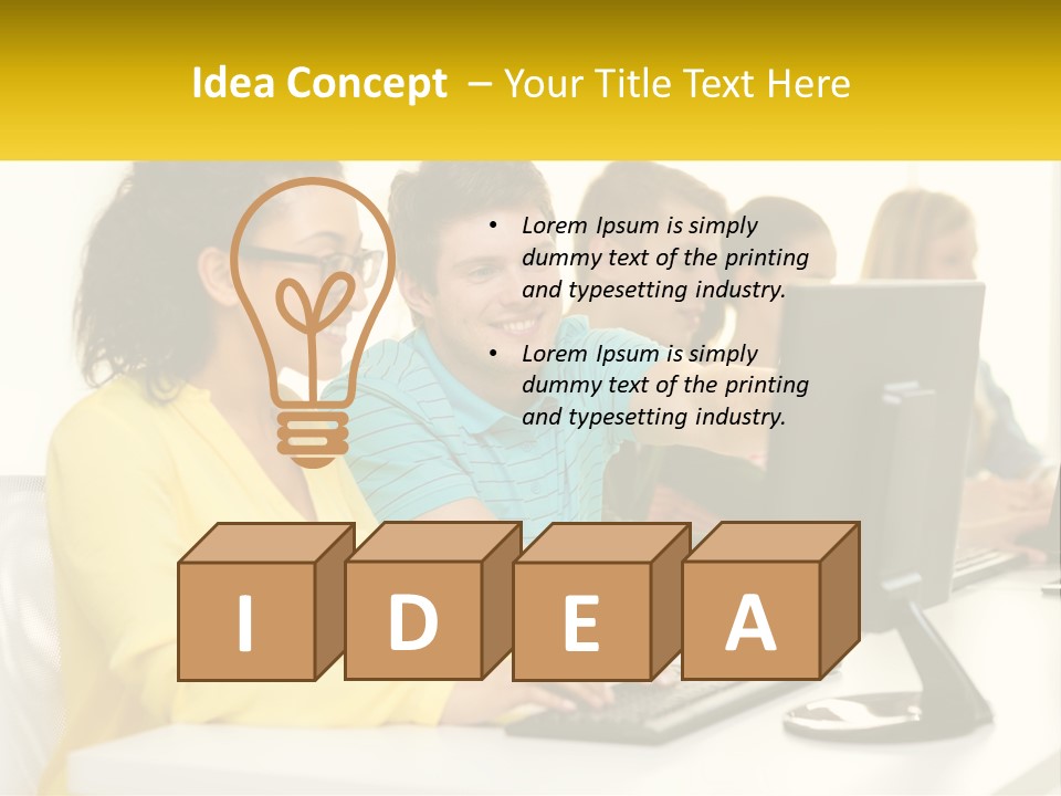 A Group Of People Sitting Around A Computer PowerPoint Template