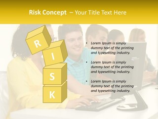 A Group Of People Sitting Around A Computer PowerPoint Template