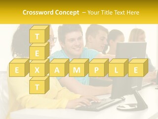 A Group Of People Sitting Around A Computer PowerPoint Template