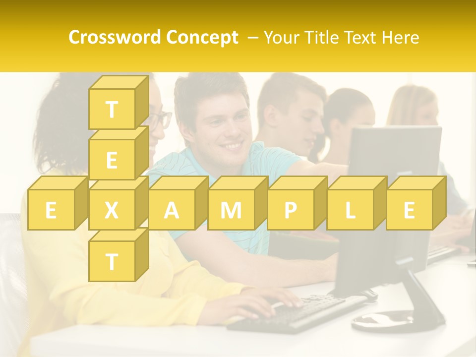 A Group Of People Sitting Around A Computer PowerPoint Template