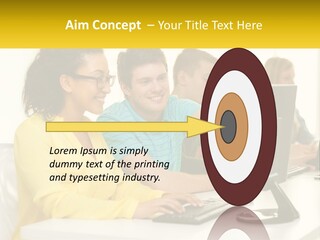 A Group Of People Sitting Around A Computer PowerPoint Template