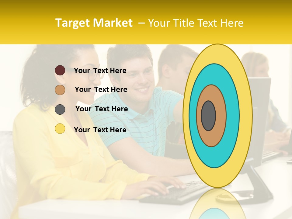 A Group Of People Sitting Around A Computer PowerPoint Template