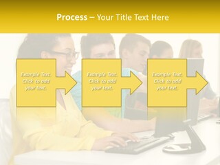 A Group Of People Sitting Around A Computer PowerPoint Template