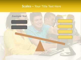 A Group Of People Sitting Around A Computer PowerPoint Template