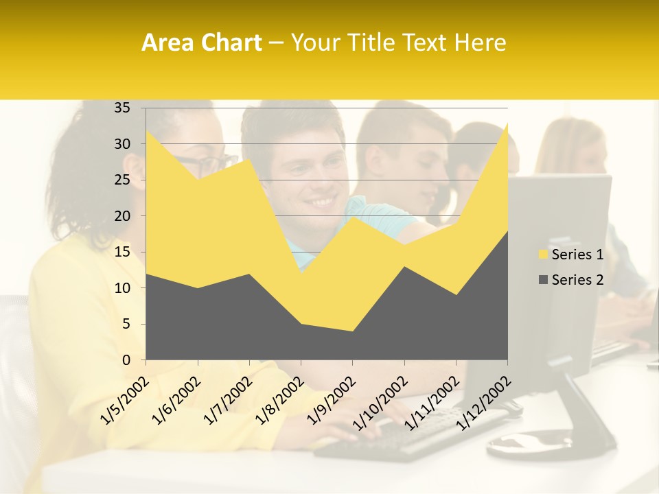 A Group Of People Sitting Around A Computer PowerPoint Template