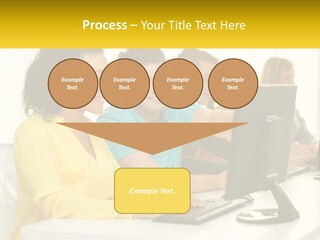 A Group Of People Sitting Around A Computer PowerPoint Template