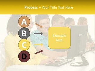 A Group Of People Sitting Around A Computer PowerPoint Template