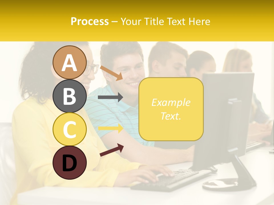 A Group Of People Sitting Around A Computer PowerPoint Template