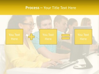A Group Of People Sitting Around A Computer PowerPoint Template