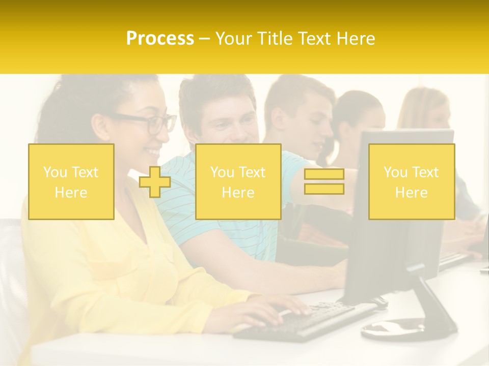 A Group Of People Sitting Around A Computer PowerPoint Template