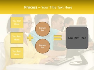 A Group Of People Sitting Around A Computer PowerPoint Template