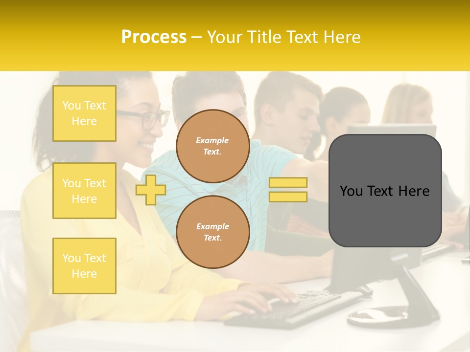 A Group Of People Sitting Around A Computer PowerPoint Template