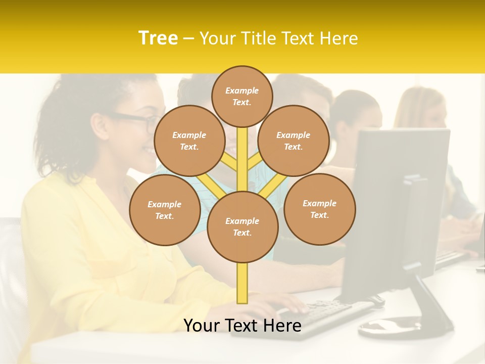 A Group Of People Sitting Around A Computer PowerPoint Template