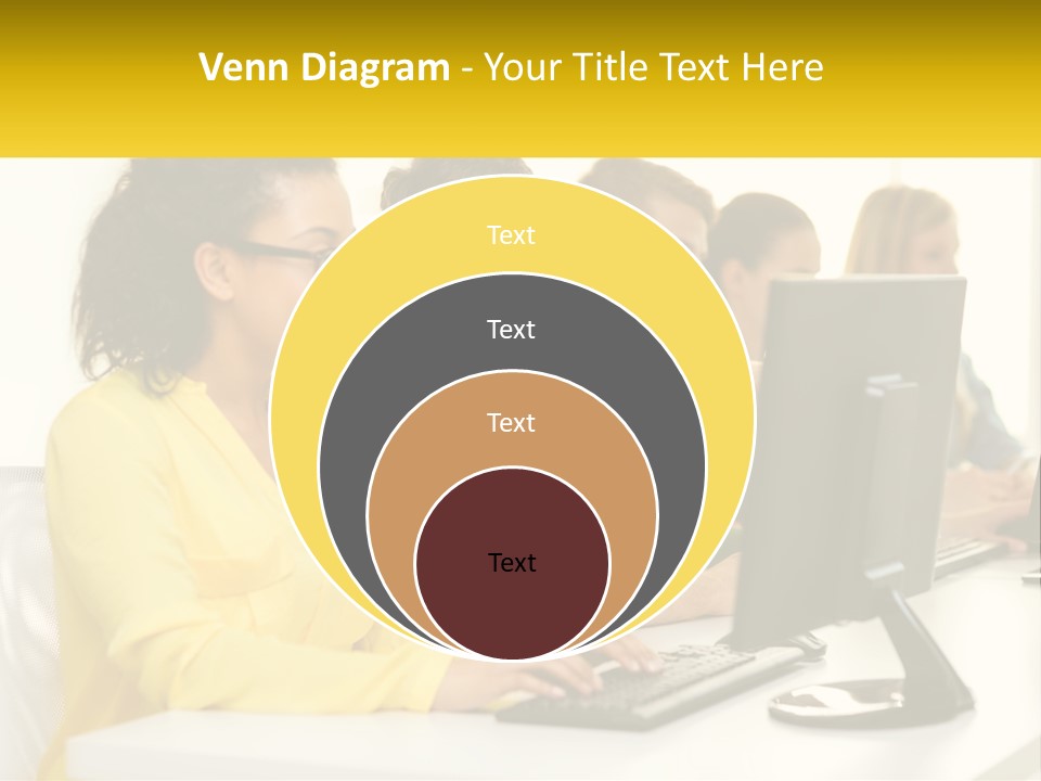 A Group Of People Sitting Around A Computer PowerPoint Template