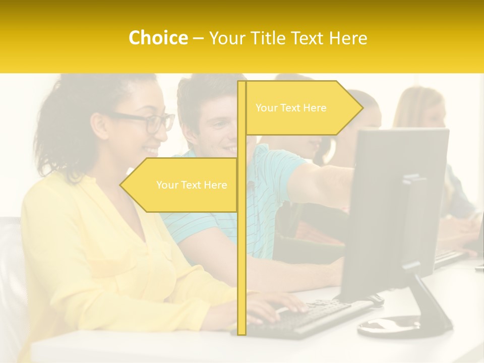 A Group Of People Sitting Around A Computer PowerPoint Template