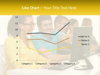 A Group Of People Sitting Around A Computer PowerPoint Template
