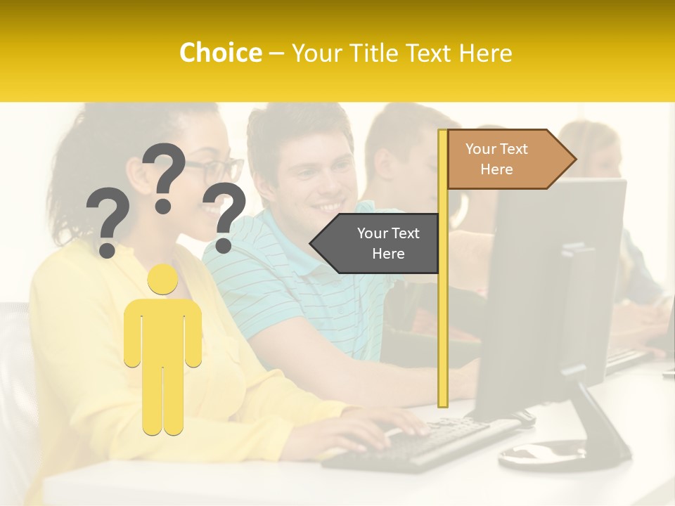 A Group Of People Sitting Around A Computer PowerPoint Template