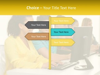 A Group Of People Sitting Around A Computer PowerPoint Template