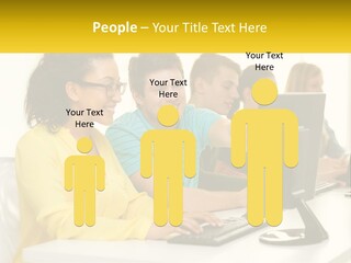 A Group Of People Sitting Around A Computer PowerPoint Template