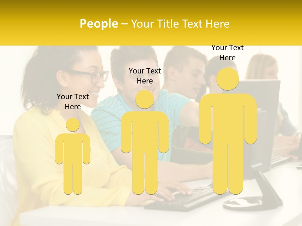 A Group Of People Sitting Around A Computer PowerPoint Template