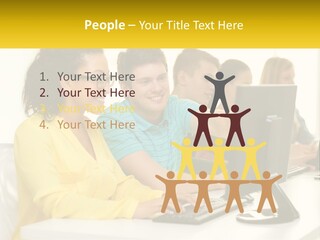 A Group Of People Sitting Around A Computer PowerPoint Template