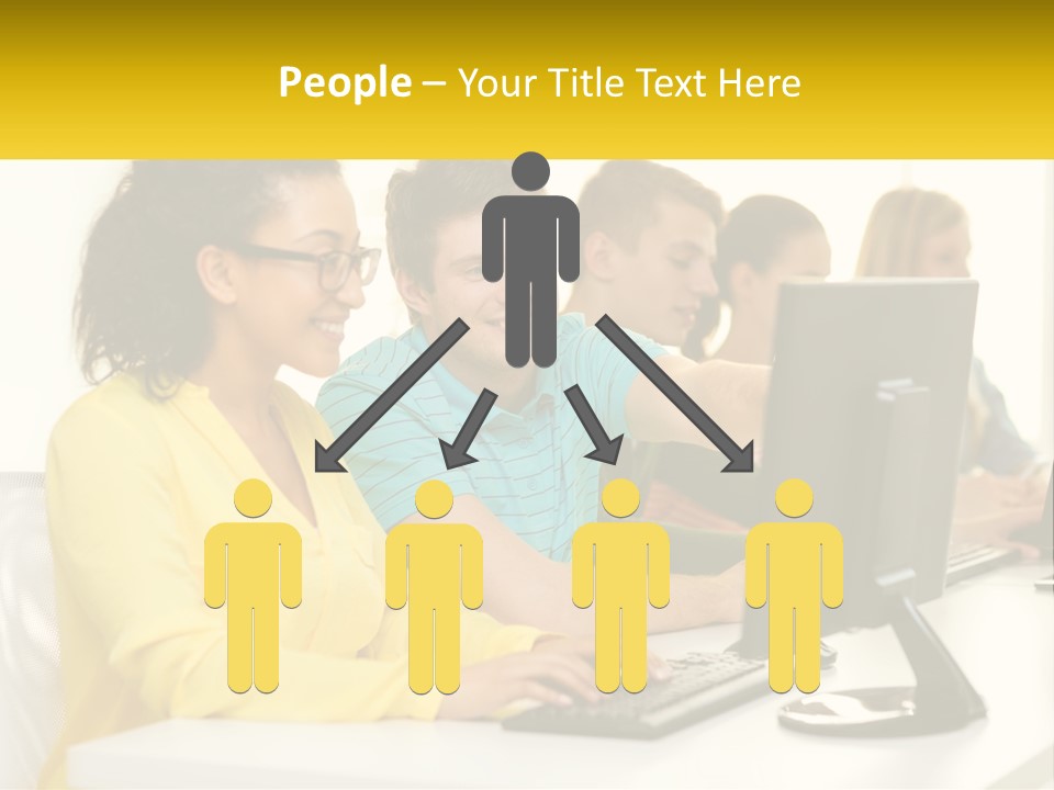A Group Of People Sitting Around A Computer PowerPoint Template
