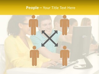 A Group Of People Sitting Around A Computer PowerPoint Template