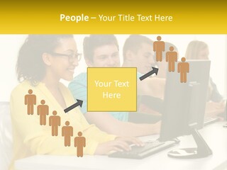 A Group Of People Sitting Around A Computer PowerPoint Template