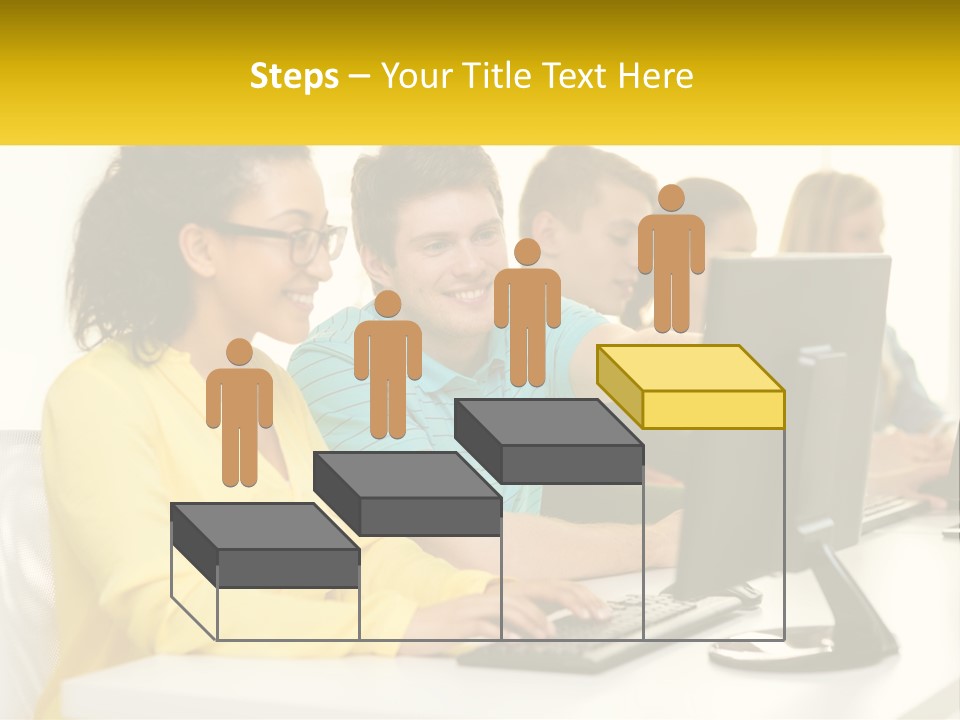 A Group Of People Sitting Around A Computer PowerPoint Template