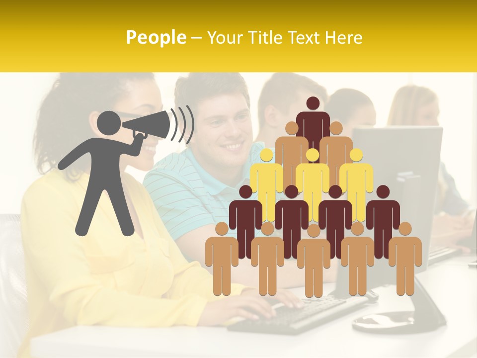 A Group Of People Sitting Around A Computer PowerPoint Template