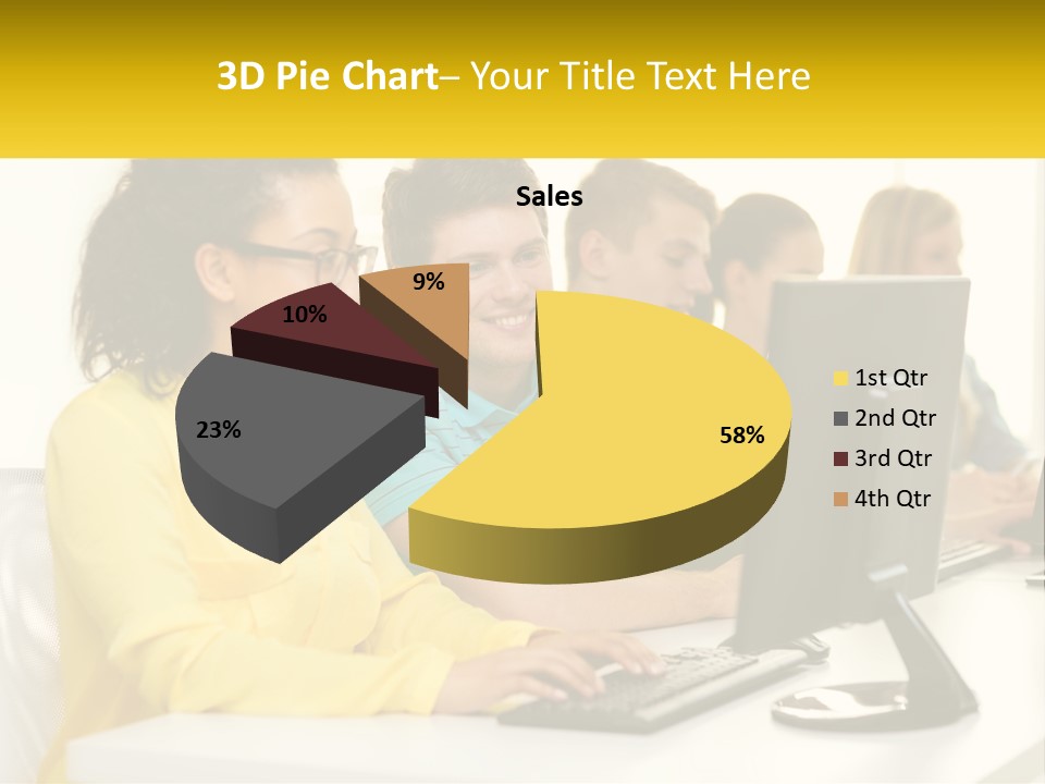 A Group Of People Sitting Around A Computer PowerPoint Template