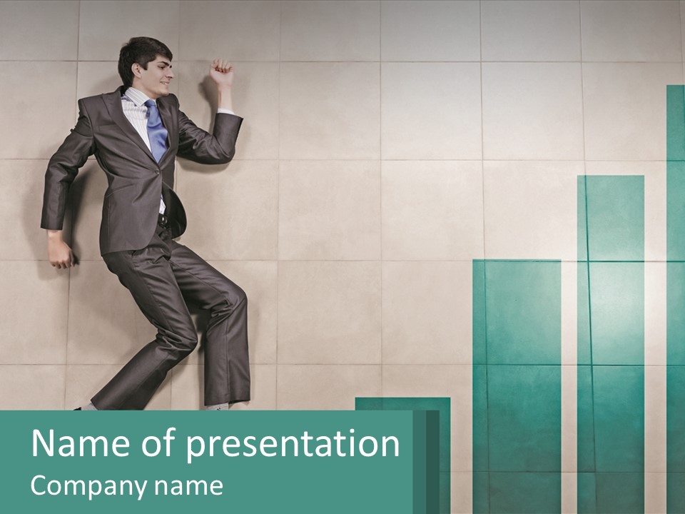 A Man In A Suit Jumping Up Into The Air PowerPoint Template