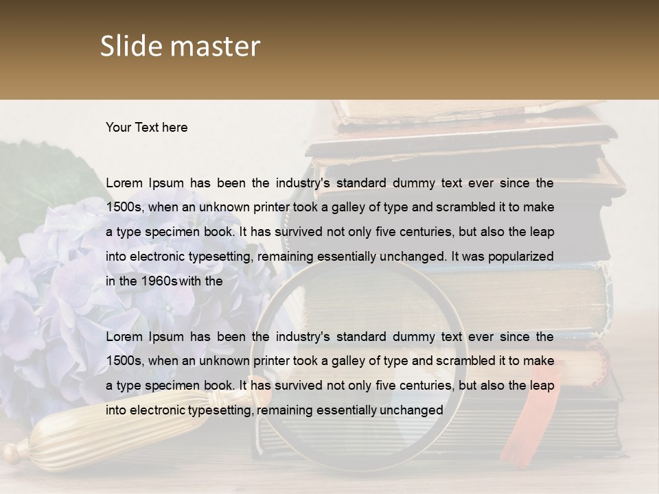 A Magnifying Glass Sitting On Top Of A Pile Of Books PowerPoint Template