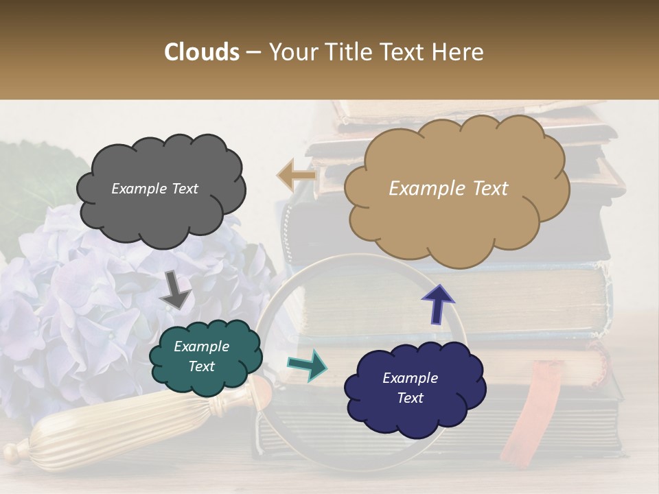 A Magnifying Glass Sitting On Top Of A Pile Of Books PowerPoint Template