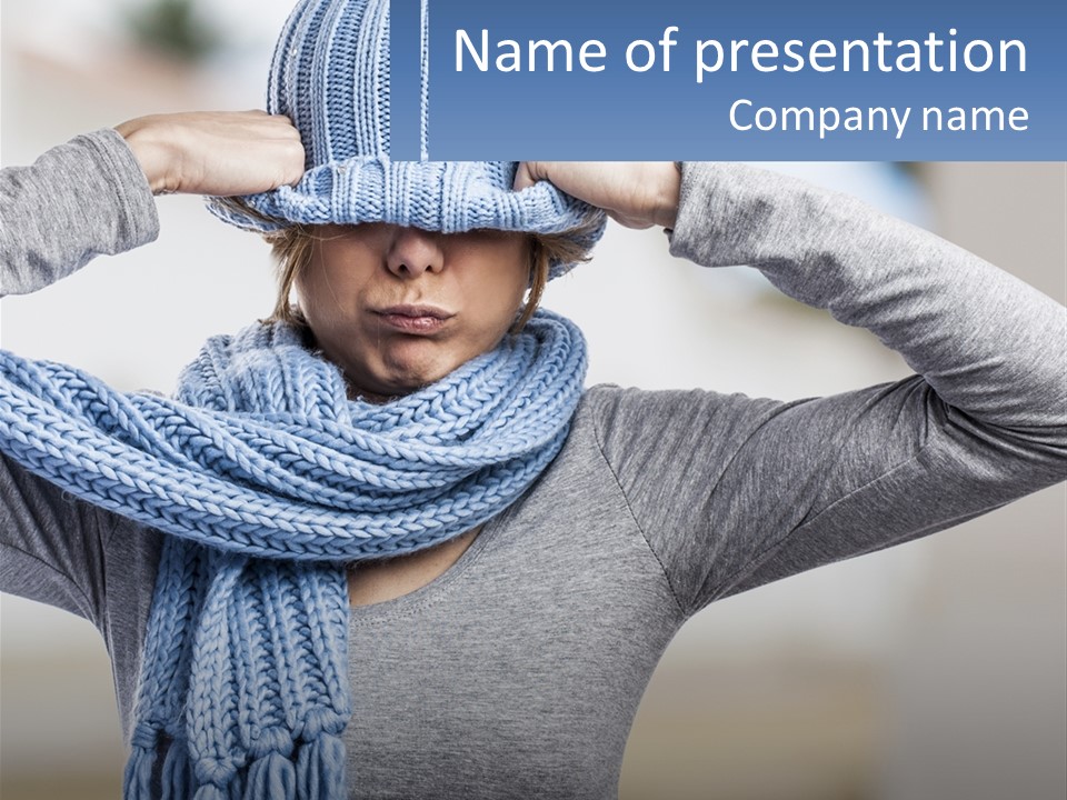 A Woman Wearing A Blue Hat And Scarf PowerPoint Template