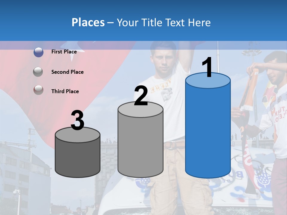 A Man Holding A Flag Standing On Top Of A Car PowerPoint Template